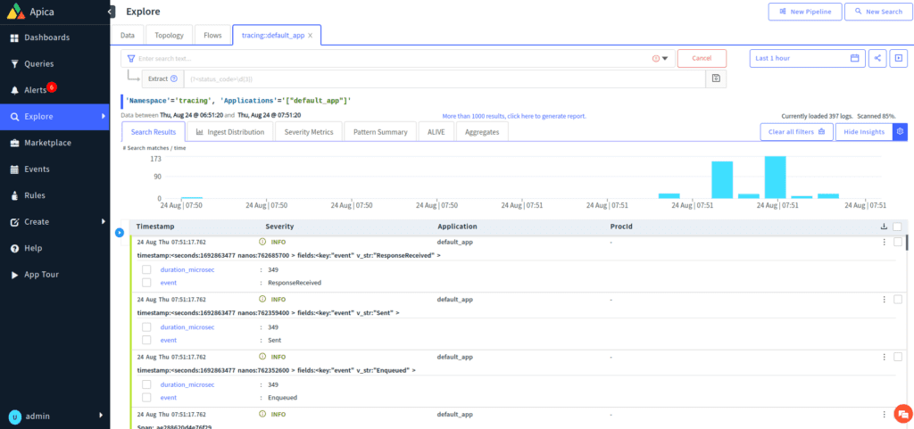 Simplifying Microservices Debugging on Kubernetes with Istio, OTel, and Apica 5 Log view of Trace data where the user can do advanced search operations on trace data